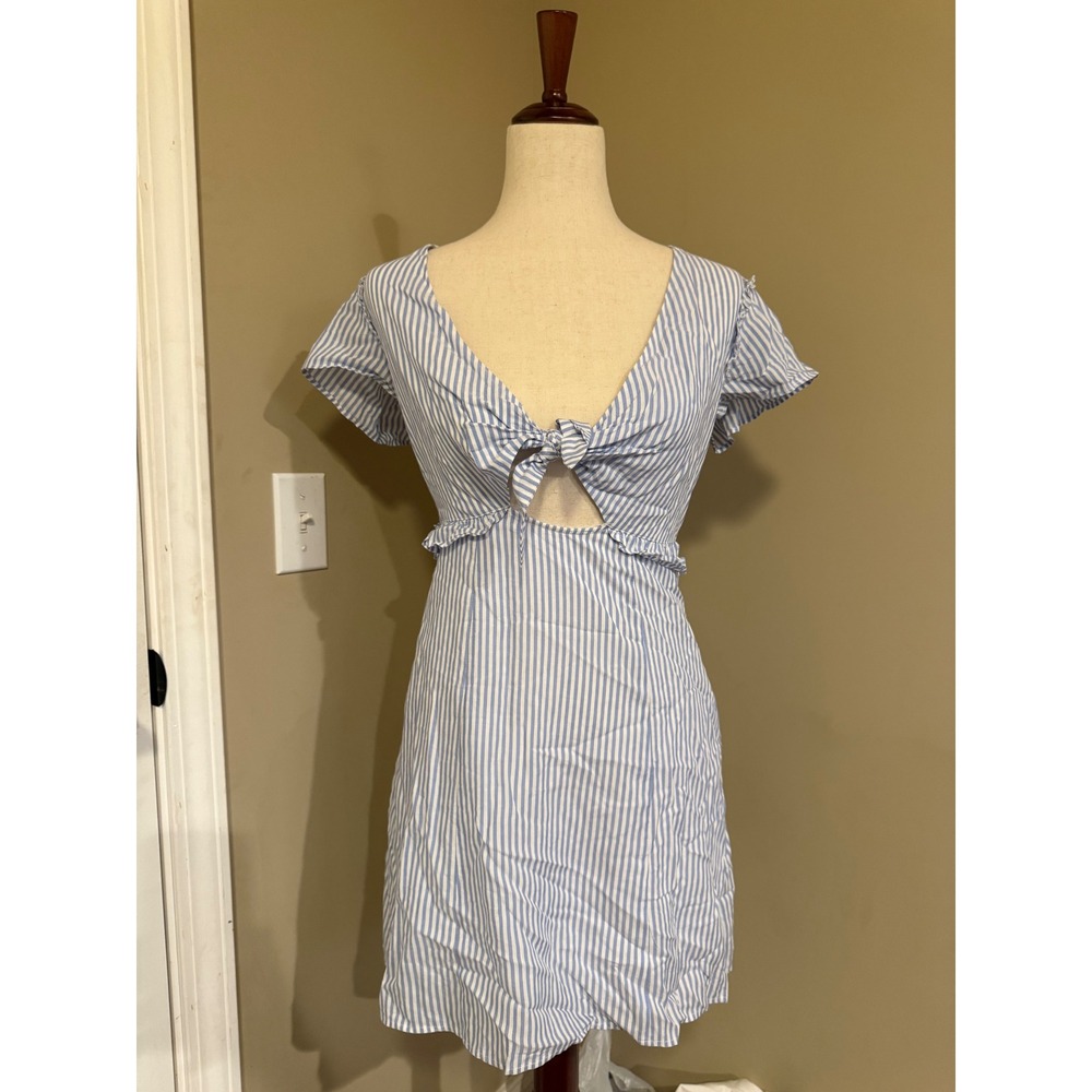 Lulus Blue and White Striped Mini Dress Cutout Tie Front Short Sleeve S
